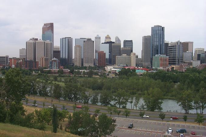 Downtown Calgary and the Bow River as seen from Crescent Road.