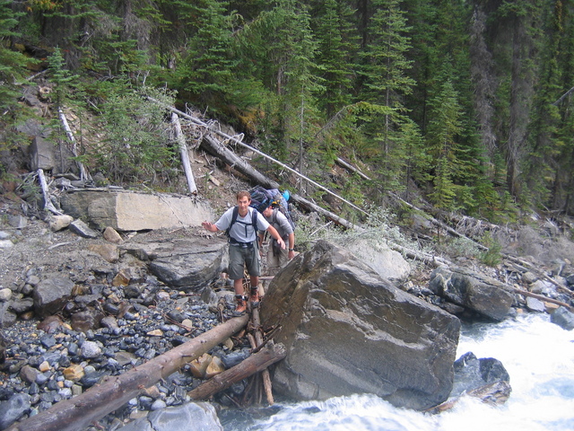 Amery Creek very seldom permitted crossing.  I'm not stupid, and did not actually attempt to walk across this wet log above an ice cold raging torrent.