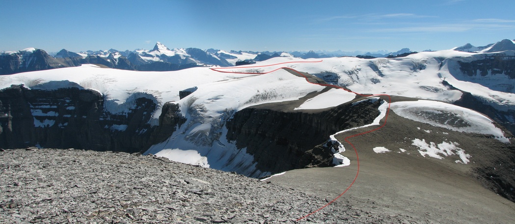 The remaining ridge walk and ice field walk to the confluence from the saddle only 100 meters from the summit of Amery.