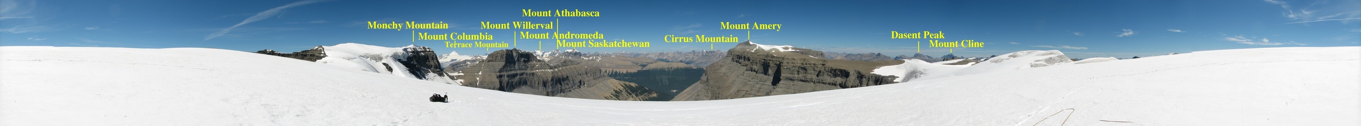 A 360 degree view from the confluence, with north being just to the left of Mount Amery.