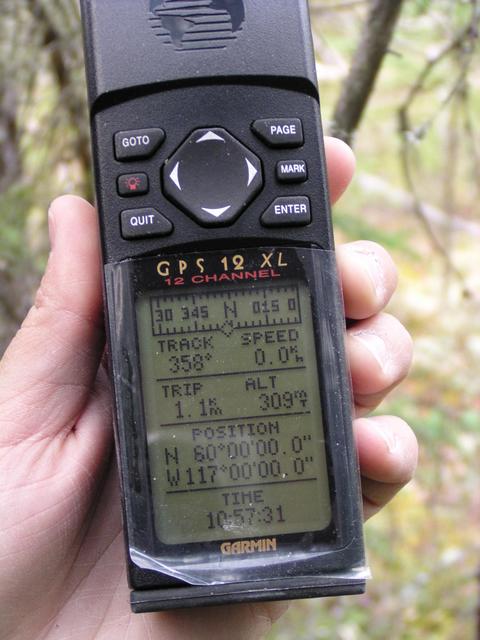 Photo of GPS indicating were were at the confluence.