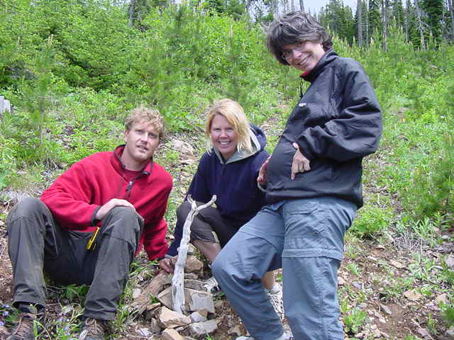 View to east including John, Patsy and Sarah with baby in oven