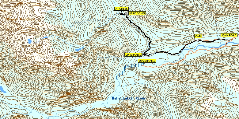 Map 1 showing waypoints and tracklog