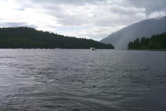 #1: View west towards Cinnemousun Narrows.  Cinnemousun Narrows Park is on the left.