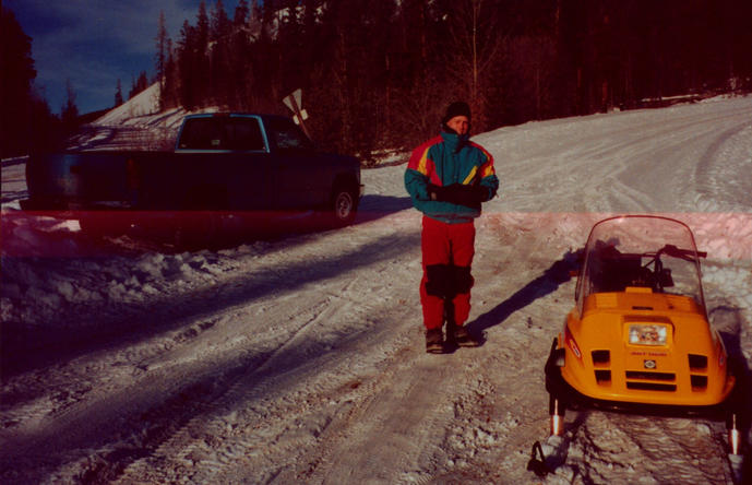 The truck, the snowmobile, and the brother - nice jacket :)