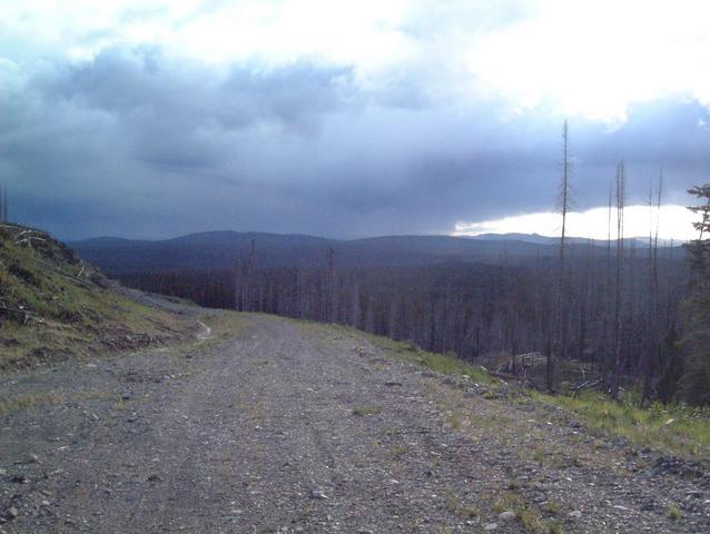 Looking south at trail head.  Chasing the rain.