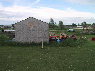 #1: East, showing the stake and adjacent shed