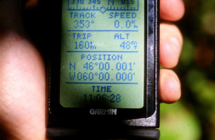 The GPS reading from the confluence.