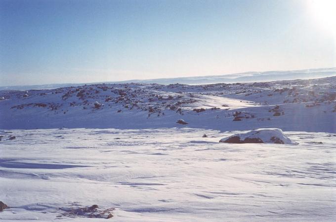 General view looking southwesterly. N64W69 is a few metres to the left of the very large boulder.