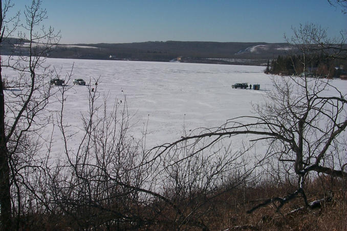 Looking west over Martin's Lake.  The confluence is just beyond the truck on the right.