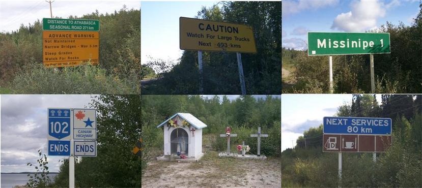 Signs and shrines along the CANAM Highway.