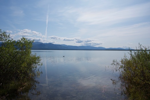 #1: Looking eastwards across Lake Laberge towards the point, 6.93 km away