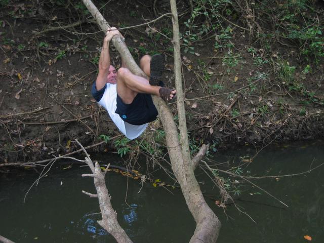 Dave, the intrepid explorer, crossing the river