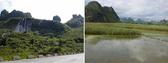 #5: Waterfall along the road and karst hills galore