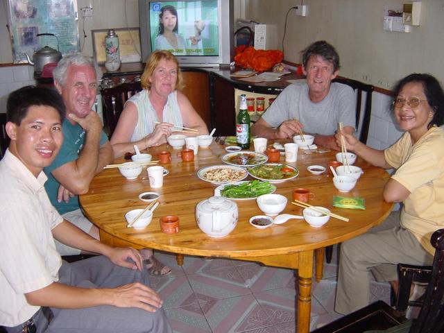 Celebratory lunch in Datang Township: (left to right) Huang Haili, Brian, Lynne, Jim, Nur