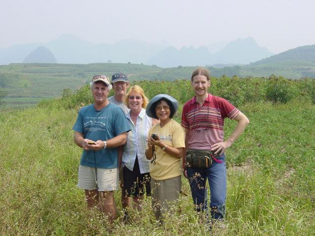 Standing on the confluence point: (left to right) Brian, Jim, Lynne, Nur, Targ