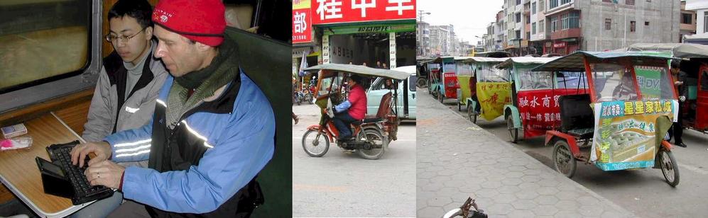 Writing up the reports on the train - Rongshui's motorcycle taxis