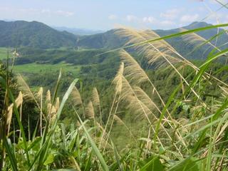 #1: Facing south, showing valley I walked up, and road cutting through hills back to Dongshao