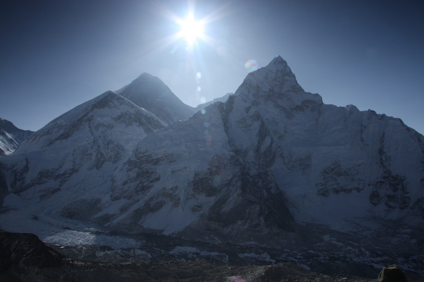 Sunrise over Mt. Everest, which in springtime means shooting directly into the sun from atop Kala Pattar (elevation 5550 meters and only half the oxygen you’d have at sea level).