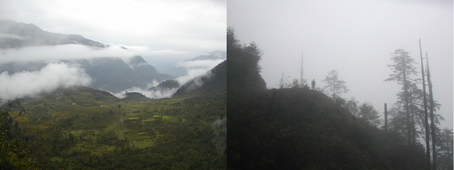 Fog lifting only for moments revealed the village below.  It stayed very foggy the whole time.