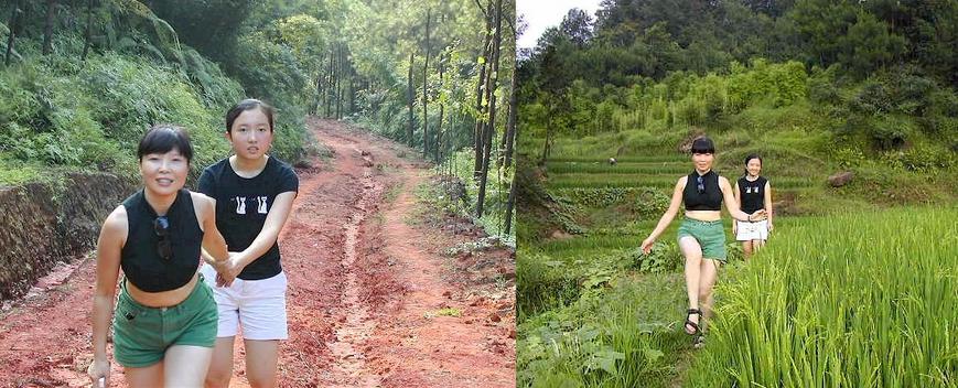 Getting a helping hand up the hill - Walking through the rice terraces