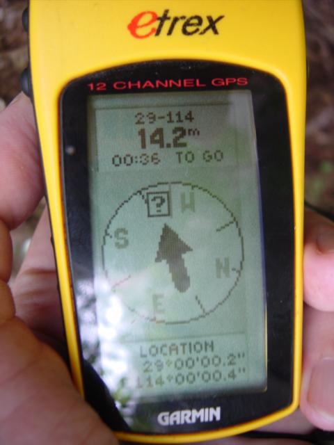 N 29°00'00.2", E 114°00'00.4", 14.2 metres shy of the mark