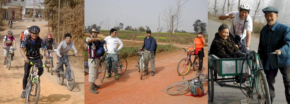 Dusty roads, enthusiastic riders - taking a middle of the road break - Larry lending a helping hand / 沙尘滚滚，骑风不减及小儿郎助人为乐