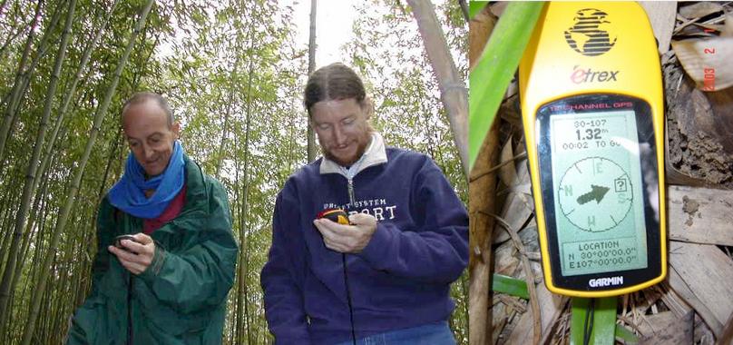 At the Confluence Point, (left to right) Richard Jones and Targ Parsons checking the GPS