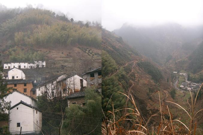 The village of Shijing (Stone Well), and looking down the valley from near Shijing.