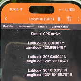 #6: GPS screen on phyphox showing raw WGS84 coordinates.