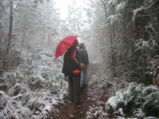 Wandering in the fog and snow trying to locate the Confluence Point