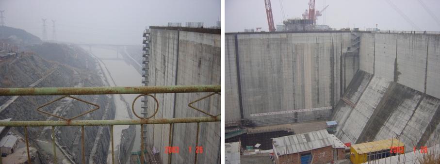 Three Gorges Dam on the North side at the shipping locks.  The size is impossible to capture in photos.  There are steps in the left photo.