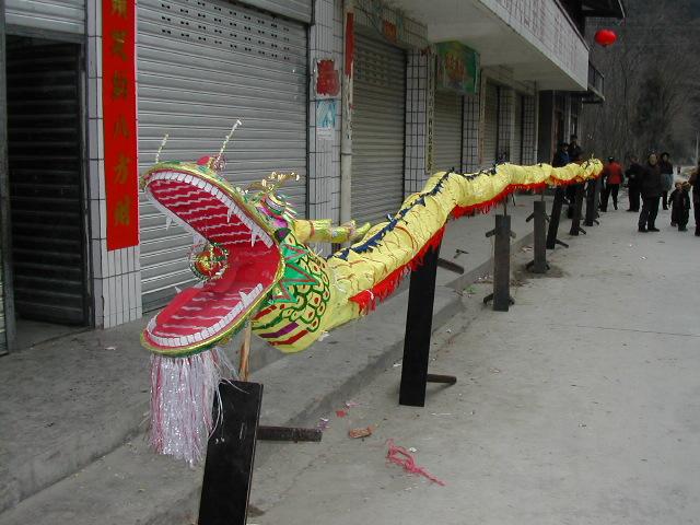 Spring Festival (aka Chinese New Year) Dragon undergoing last minute preparations before the dance