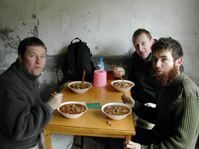 Richard, Tony and Andrew enjoying the Breakfast of Champions in Maoxian