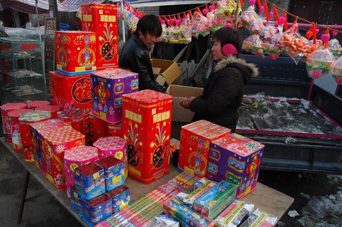 Road side market - fire crackers for the New Year
