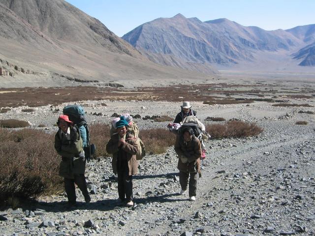 Buju, Taishi, Sola (left to right), and Robert (back) starting off up valley.