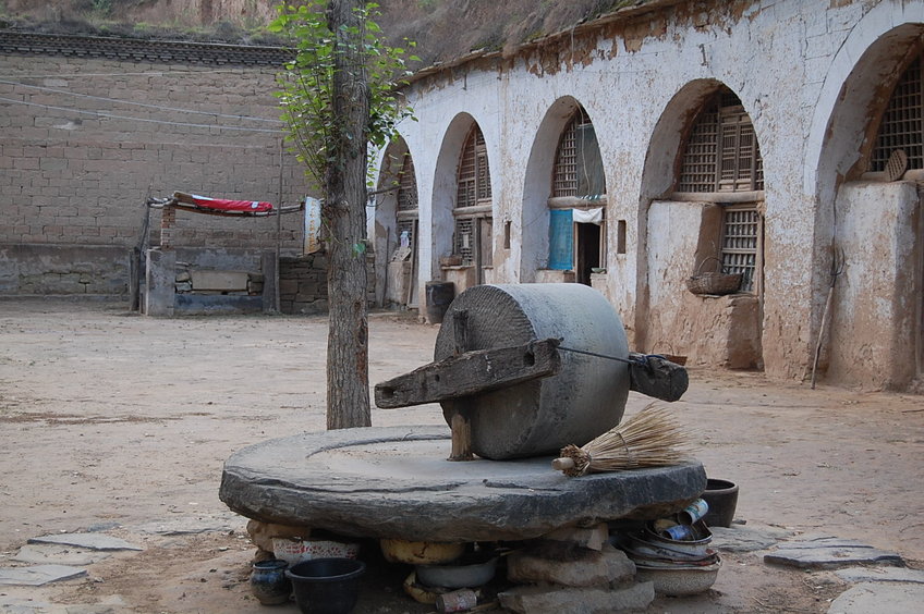 Cave dwellings with a stone mill