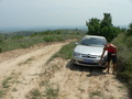 #4: 270 m from the confluence; Peter points out the damage