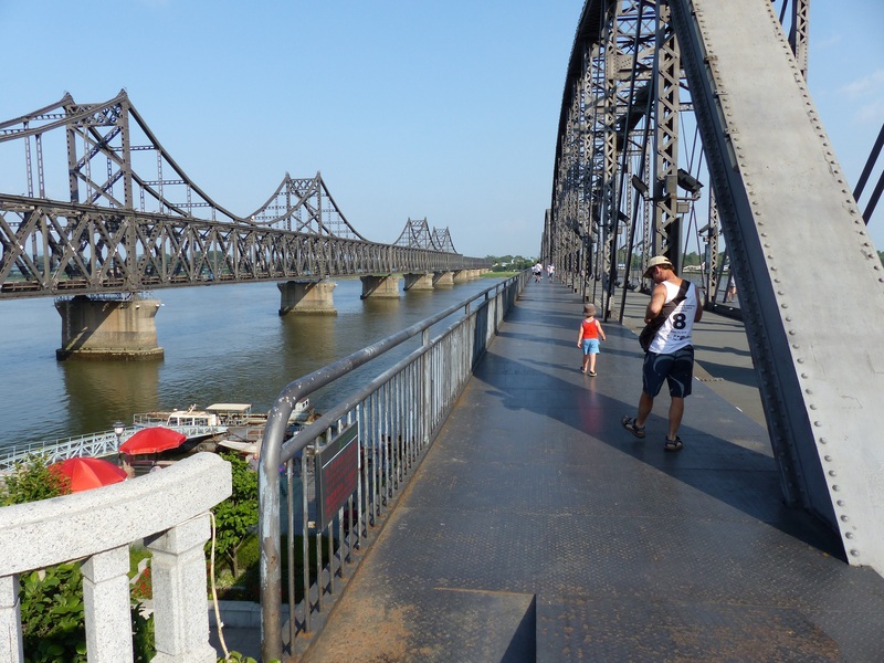 Peter and Andy heading out on the Broken Bridge; operational bridge to the left