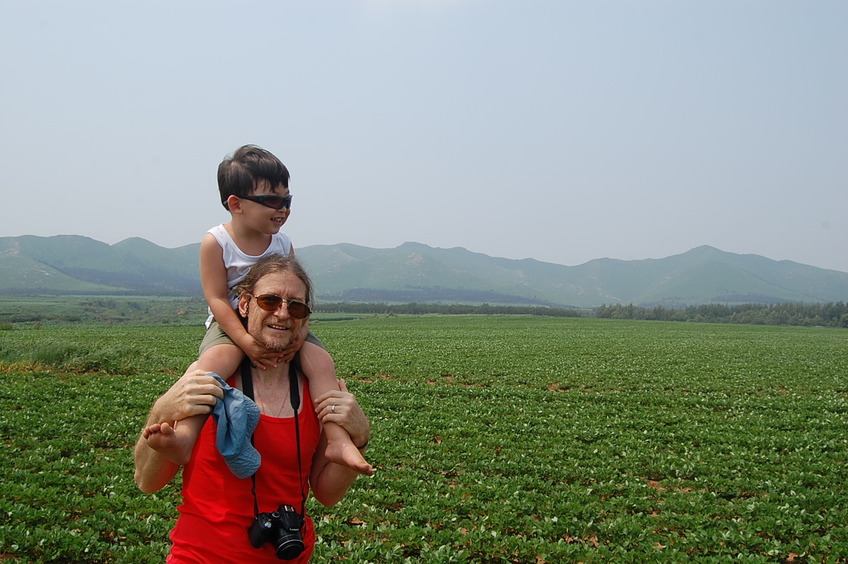 Andy hitching a ride on Targ's shoulders