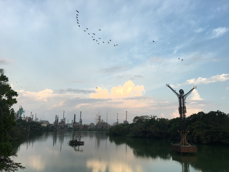 Monument and oil industry in Barrancabermeja