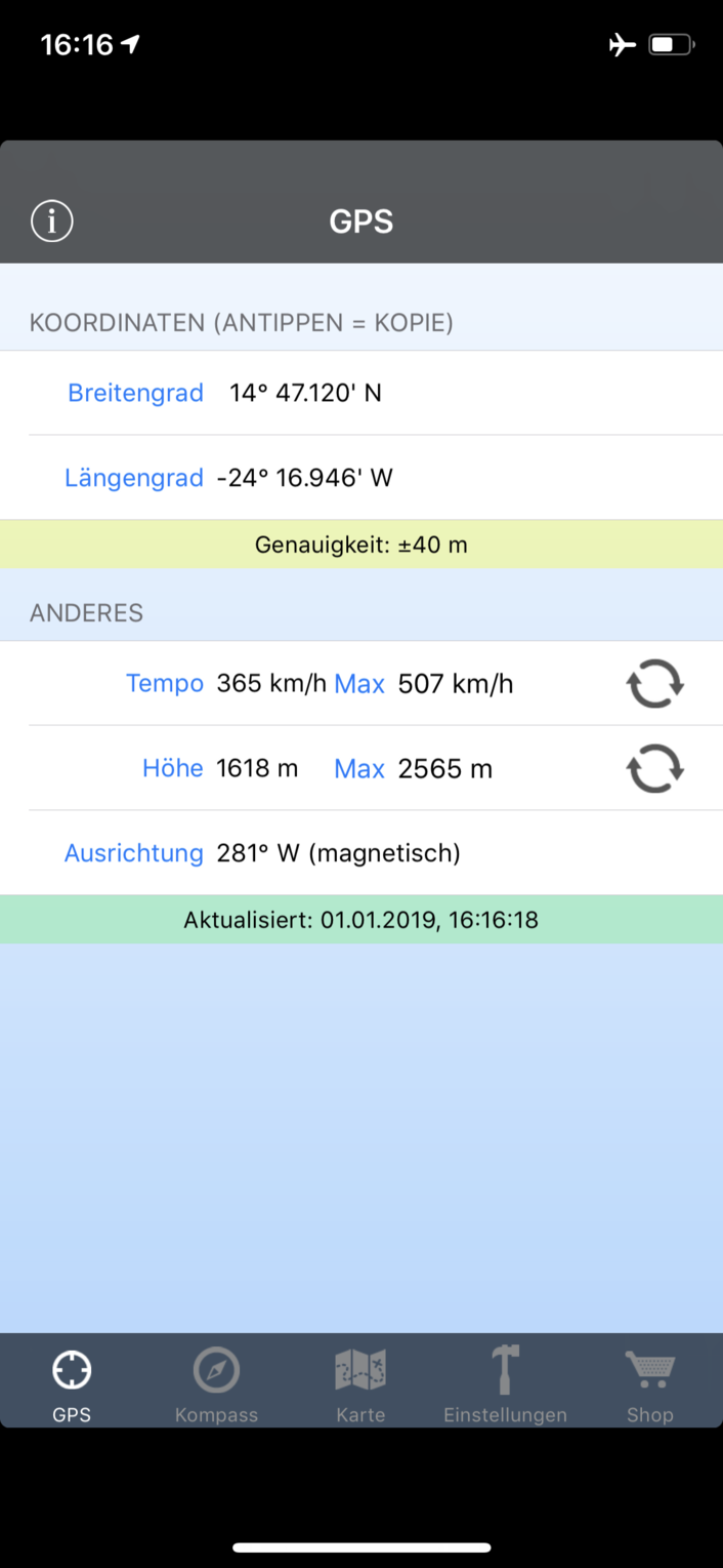GPS Coordinates during the flight