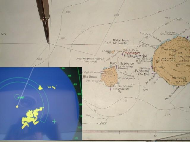 Chart of the area with the course and radar screen