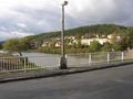 #5: The Berounka river with Rückl Glass Factory in background (a view from the bridge to NW; confluence is 250 from here).