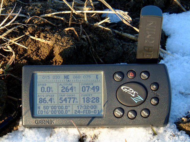 The confluence of 50°00’00.0" E16°00’00.0" recorded by my Garmin GPS-III.