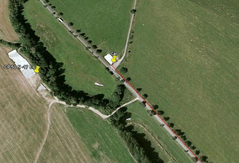 My track on the aerial photo of the confluence area - Moja trasa do przecięcia