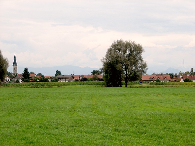 View of Aßling with the Alps in the background