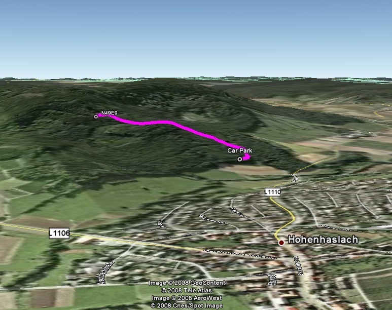 Google Earth track log from the point back down to the car park