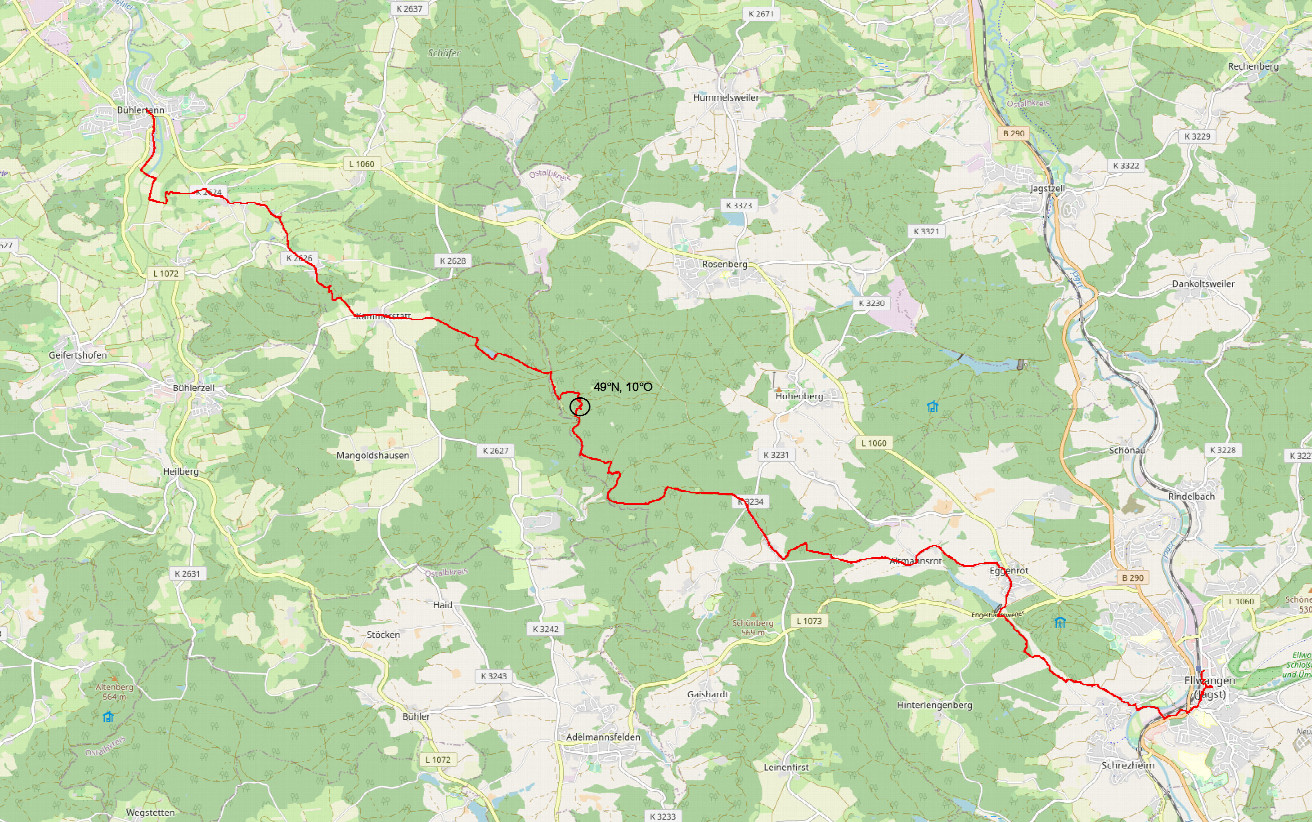 Route von Nord West nach Süd Ost