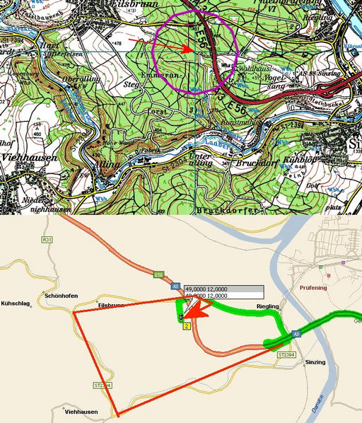 Maps showing our approach to the spot